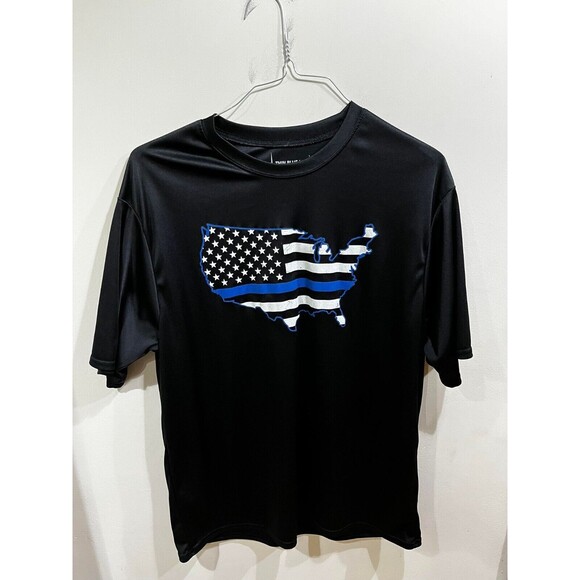 Thin Blue Line T-Shirt Men's 2XL US Map Flag Short Sleeve Cotton - Picture 1 of 6